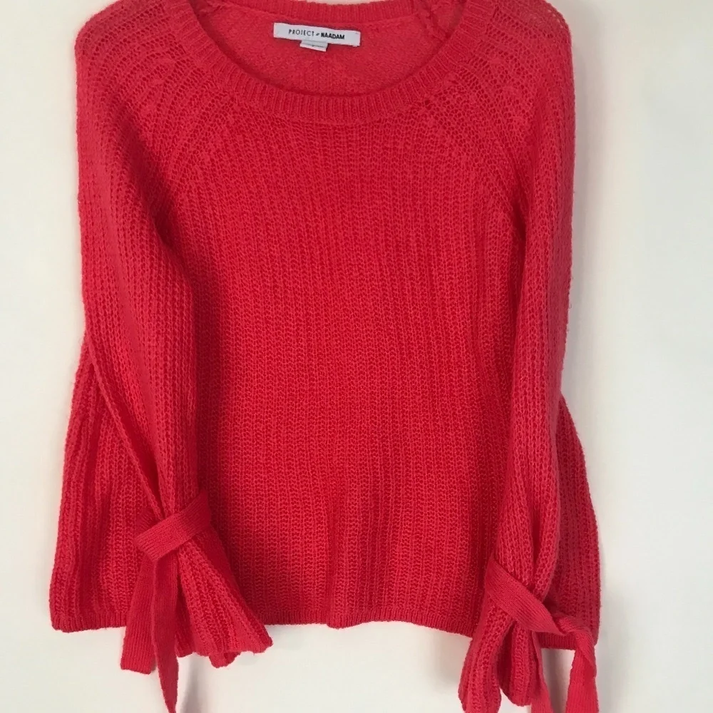 Project Naadam Open Knit Tied Bell Sleeve sweater